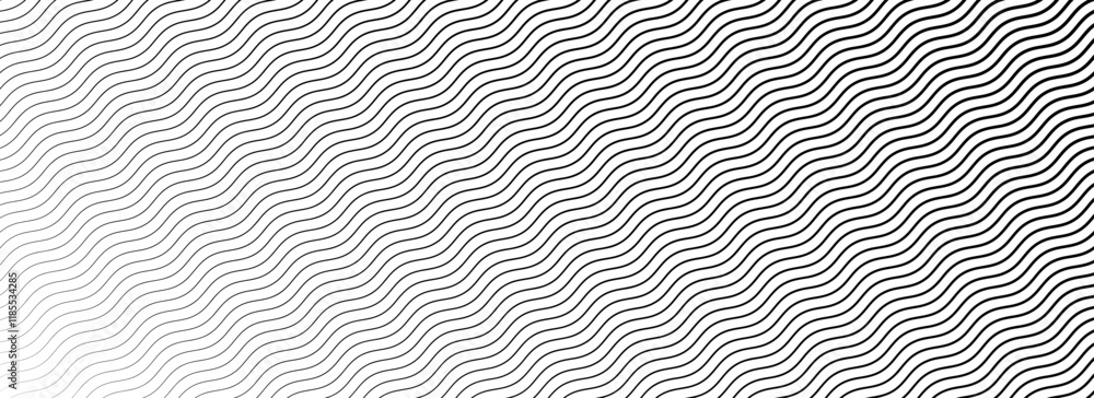 Black and white curved stripe texture wallpaper. Wavy line gradient pattern. Fading wave halftone gradation. Thin to thick zig zag strike background. Vector Black and white curved stripe texture wallpaper. Wavy line gradient pattern. Fading wave halftone gradation. Thin to thick zig zag strike background. Vector