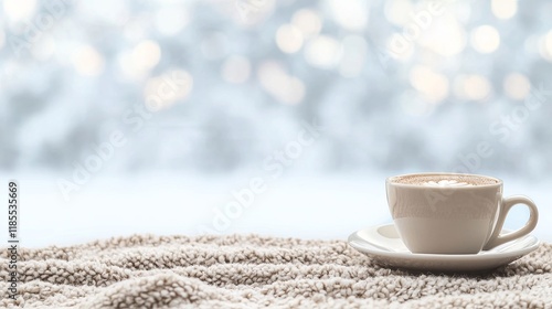 Cozy Winter Latte Beige Knit Texture, Coffee Cup, Bokeh Background, Winter Photography Winter, Coffee