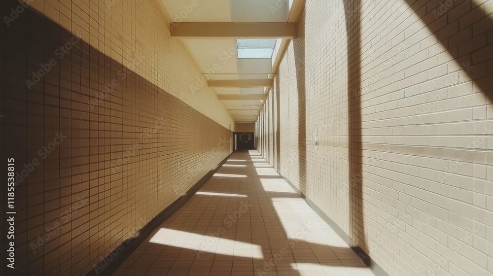 Obraz premium Minimalist School Corridor with Soft Lighting