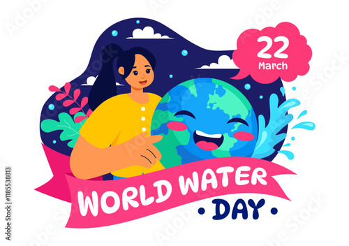 World Water Day Vector Illustration  Featuring Waterdrops, Taps, and Messages to Save Earth and Promote Freshwater Management in a Background