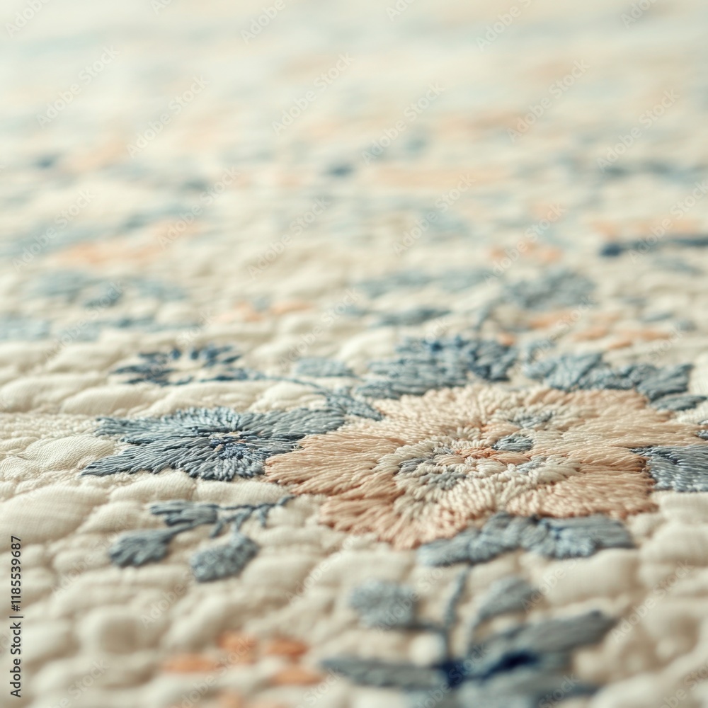 Obraz premium Intricate Floral Embroidery Design Textile Workshop Art Piece Cozy Studio Close-Up View Craftsmanship in Detail