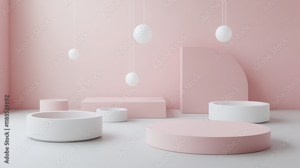 Minimalist Pink and White Geometric Display Scene Minimalist Pink and White Geometric Display Scene
