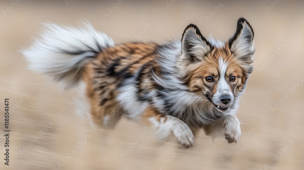 A dog running energetically through a blurred landscape. A dog running energetically through a blurred landscape.