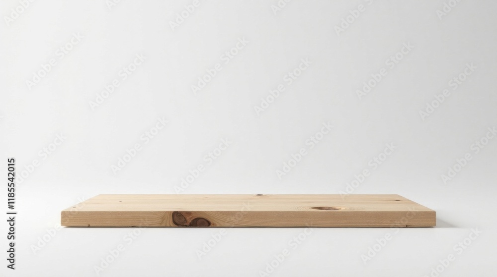 Simple Light Wooden Shelf on White Background for Product Display Simple Light Wooden Shelf on White Background for Product Display