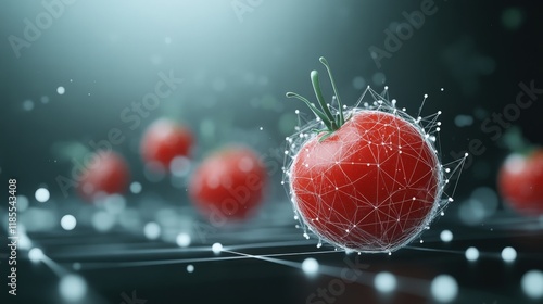 Fresh Red Tomatoes with Abstract Digital Elements, Representing Technology and Nature in Modern Culinary Concepts for Stock Photography