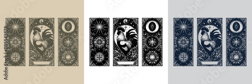 geometric rooster tattoo design for playing cards