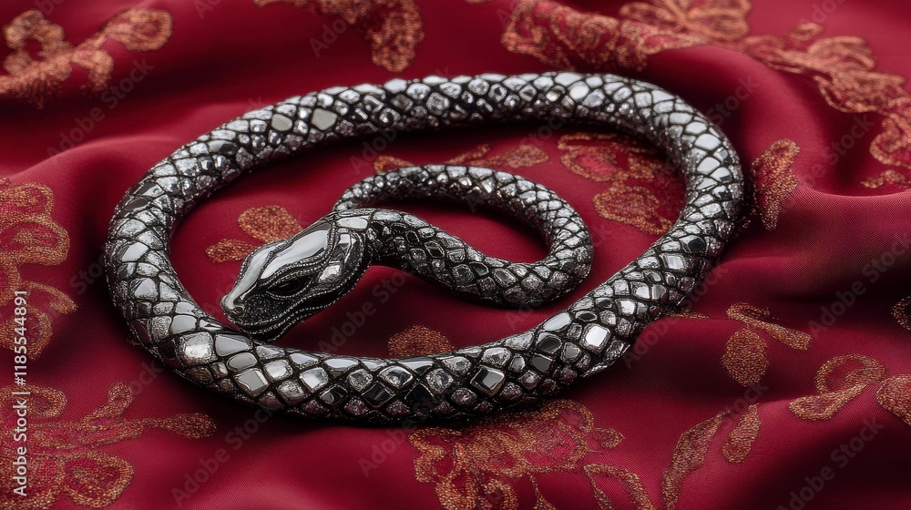 Fototapeta premium Elegant Snake Jewelry on Silk Cloth Display