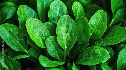 Fresh Organic Green Sorrel and Spinach Leaves for Spring Vegetable Soup and Salad on a Local Farm Background with Marsh Grass and Patience Dock Growing Texture photo