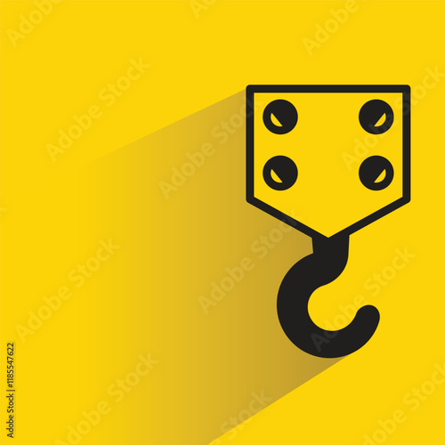 pulley crane hook icon with shadow on yellow background