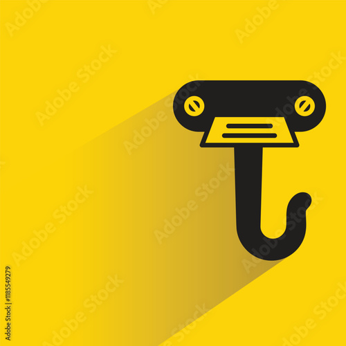 pulley crane hook icon with shadow on yellow background