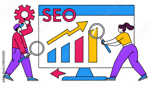 Professional SEO Illustration: Website Traffic Growth, Analytics.