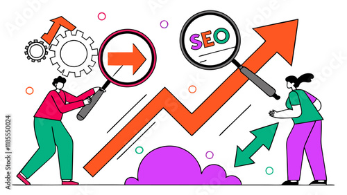 Professional SEO Illustration:  Upward Trend, Keywords.