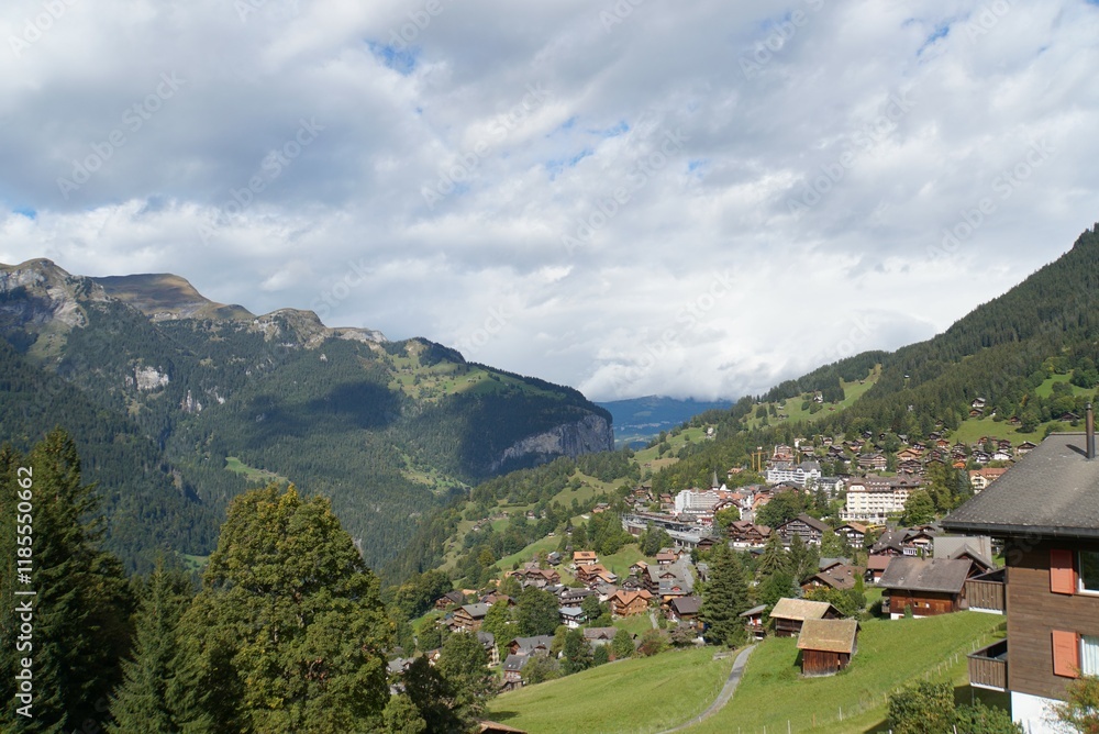 Fototapeta premium view of Wengen village - Switzerland