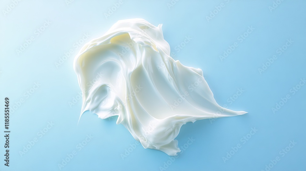 9.A minimalist composition of a soft, glossy cream smear with swirling edges on a pastel blue background, with diffused lighting creating subtle shadows and highlights. 9.A minimalist composition of a soft, glossy cream smear with swirling edges on a pastel blue background, with diffused lighting creating subtle shadows and highlights.