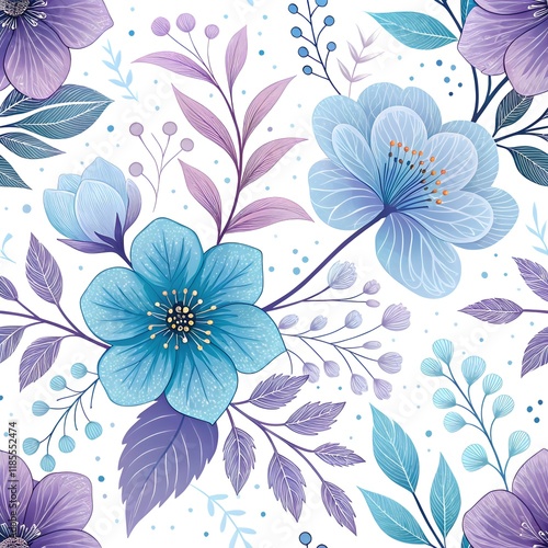 Wallpaper Mural Seamless Abstract Purple and Blue Magical Flowers Pattern Background for Elegant Designs Torontodigital.ca