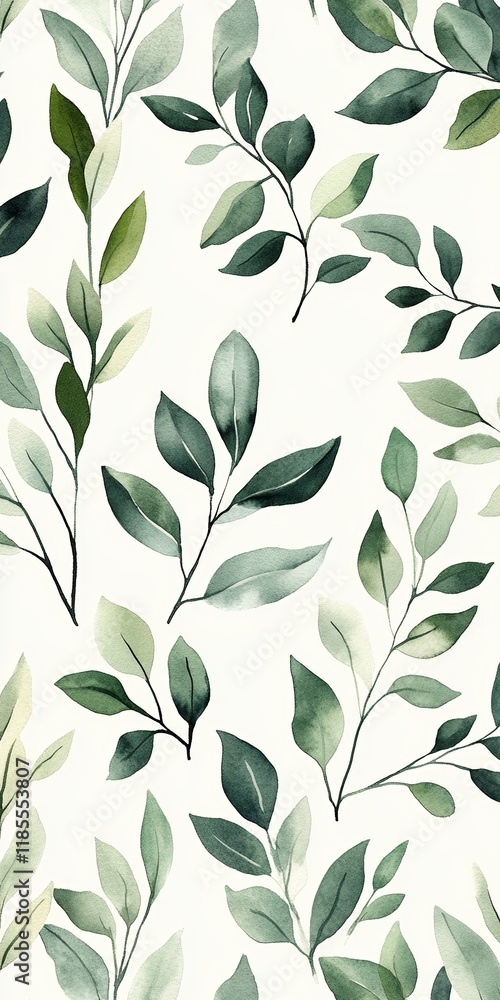 Elegant Watercolor Foliage and Flowers Seamless Pattern in Muted Greens, Soft Browns, and Grey Tones on White Background for Sophisticated Wallpaper and Textile Design Elegant Watercolor Foliage and Flowers Seamless Pattern in Muted Greens, Soft Browns, and Grey Tones on White Background for Sophisticated Wallpaper and Textile Design