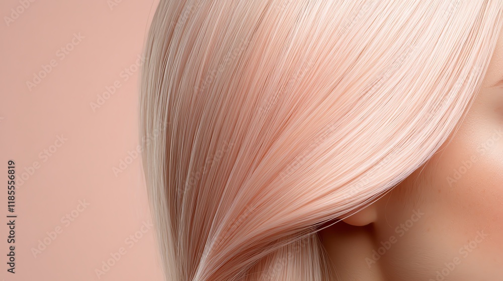 Naklejka premium A synthetic ponytail hairpiece, pastel pink, glowing softly against a neutral beige setting