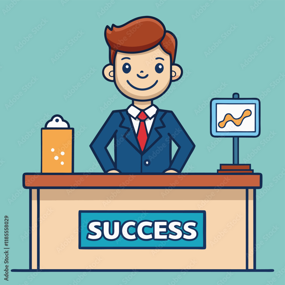 businessman with a desk written a text success businessman with a desk written a text success