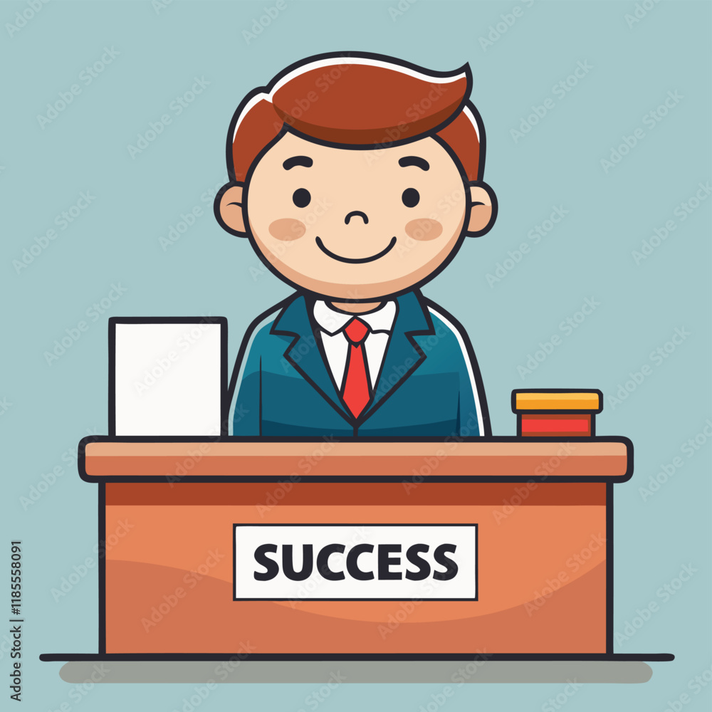 businessman with a desk writen a text success businessman with a desk writen a text success