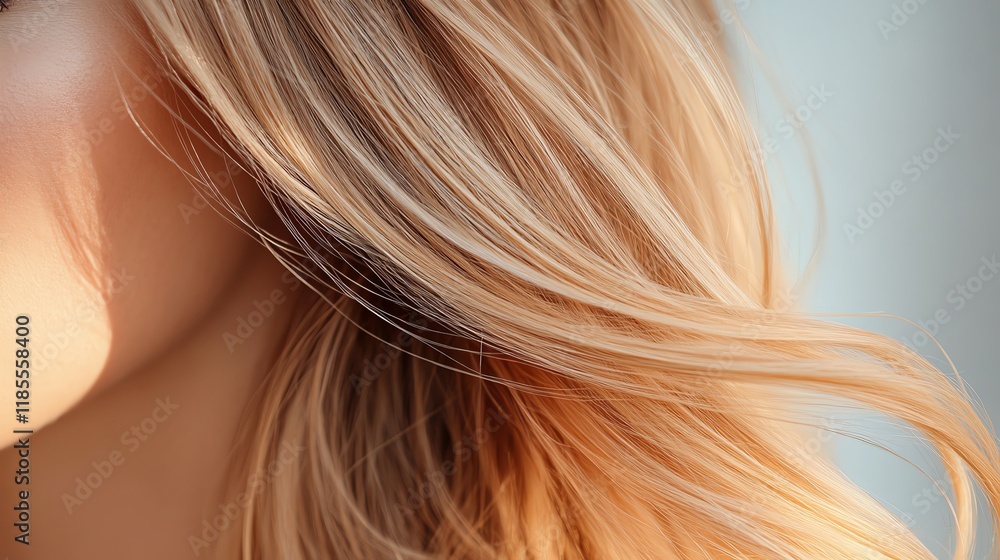 Naklejka premium An ombre synthetic wig, transitioning from chocolate brown to golden blonde, arranged in cascading waves