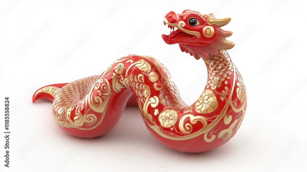 Fototapeta premium Colorful Zodiac Snake Statue in Traditional Style