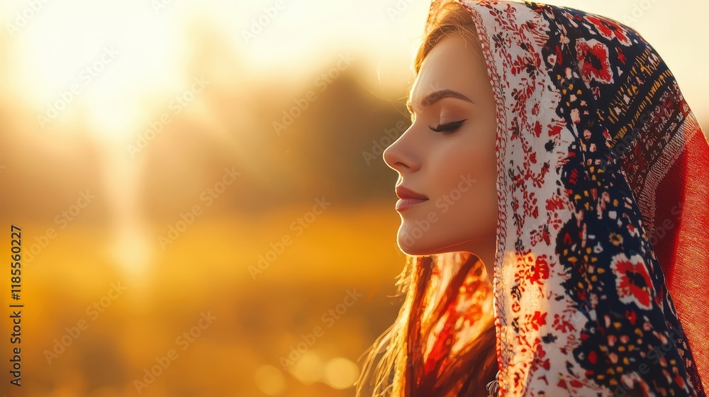 Woman in traditional clothing from her culture with a natural backdrop Woman in traditional clothing from her culture with a natural backdrop