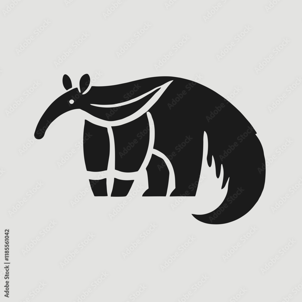 very simple flat and minimalist Anteater silhouette in black on a white background very simple flat and minimalist Anteater silhouette in black on a white background