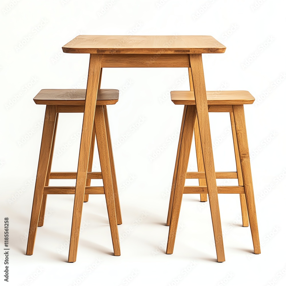 Stylish bamboo table with two stools, white isolated background. Stylish bamboo table with two stools, white isolated background.