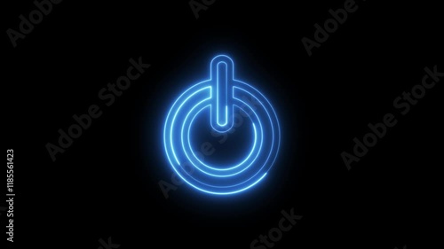 Power Icon digital technology blue neon animation