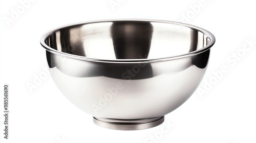 Shiny stainless steel mixing bowl, perfect for cooking and baking. photo