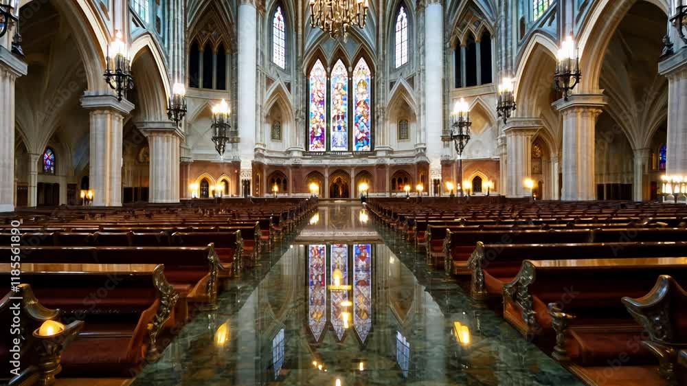 Cinematic video with flickering candles, enhancing the symmetrical reflections with lighting Cinematic video with flickering candles, enhancing the symmetrical reflections with lighting