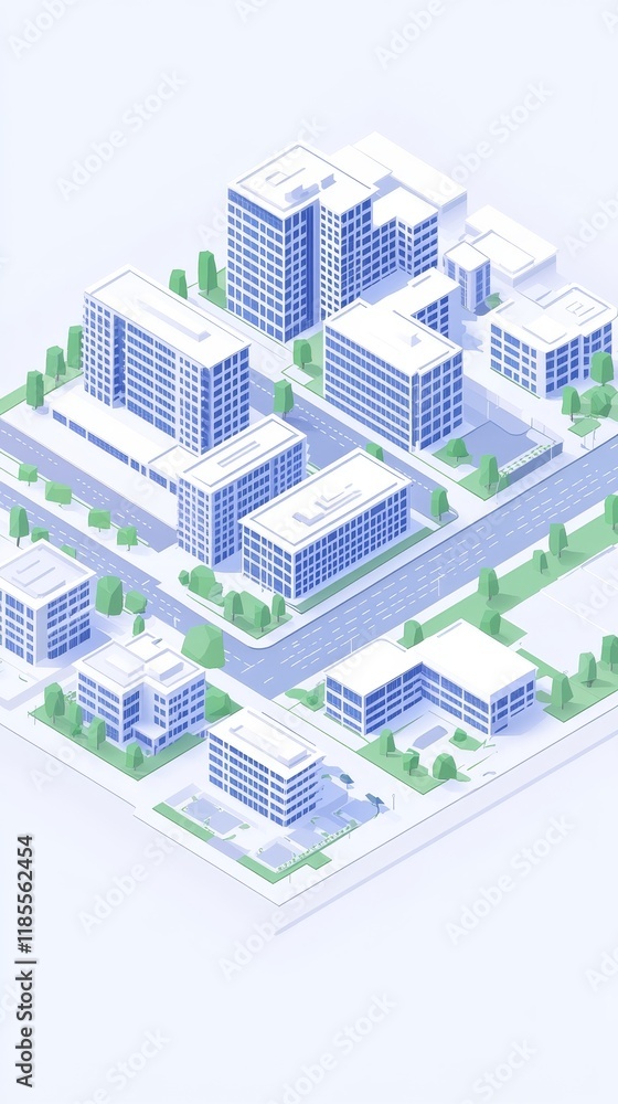 Isometric Illustration of a Modern Urban Development with Green Spaces Isometric Illustration of a Modern Urban Development with Green Spaces