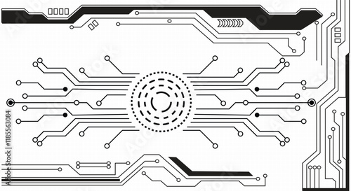 Abstract computer microprocessor circuit board vector background. Cyberpunk black circuit diagram on white background.