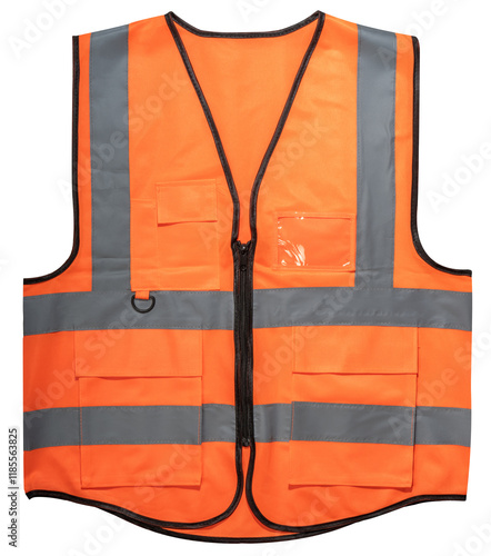 Reflective Orange safety vest for safety on duty on white background,Safety Vest Reflective shirt beware, guard, traffic shirt, rescue, police, security shirt isolated on white PNG File.