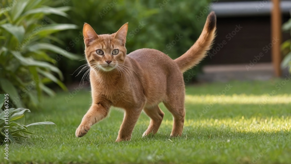 Fototapeta premium Sorrel abyssinian cat in the garden
