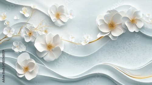 Wallpaper Mural White floral wall mural; elegant, wavy background; home decor Torontodigital.ca