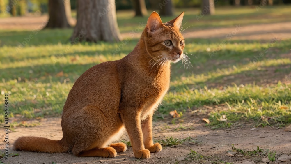 Sorrel abyssinian cat in the park Sorrel abyssinian cat in the park