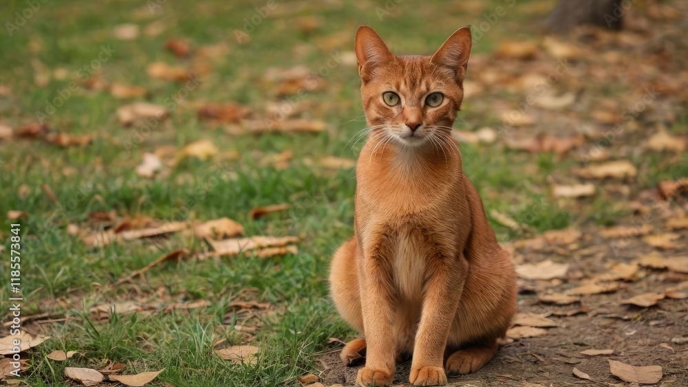 Naklejka premium Sorrel abyssinian cat in the park