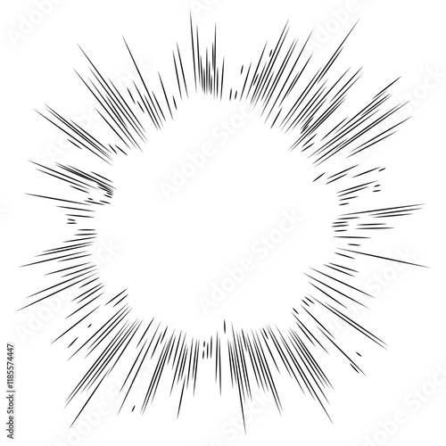 Speed lines manga effect. Comic line element. Radial focus for comic effect. Motion and action focus flash strip lines for anime comic book.