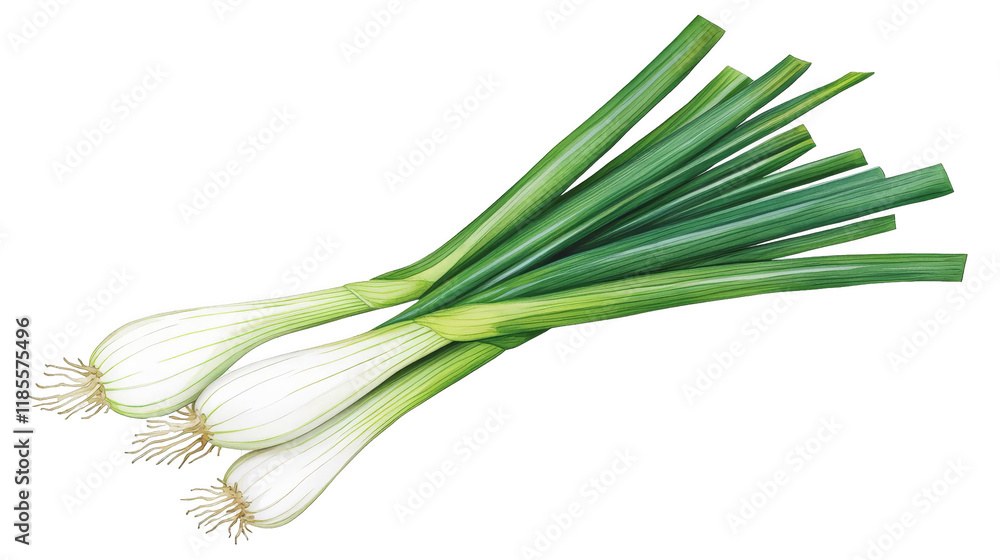 Fresh green onions with long stems, isolated on a white background. Fresh green onions with long stems, isolated on a white background.