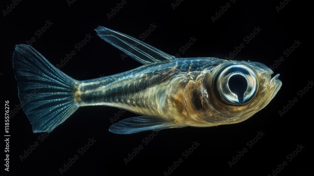Astonishing Closeup of a Transparent Fish in Dark Background: A Study in Underwater Life Astonishing Closeup of a Transparent Fish in Dark Background: A Study in Underwater Life