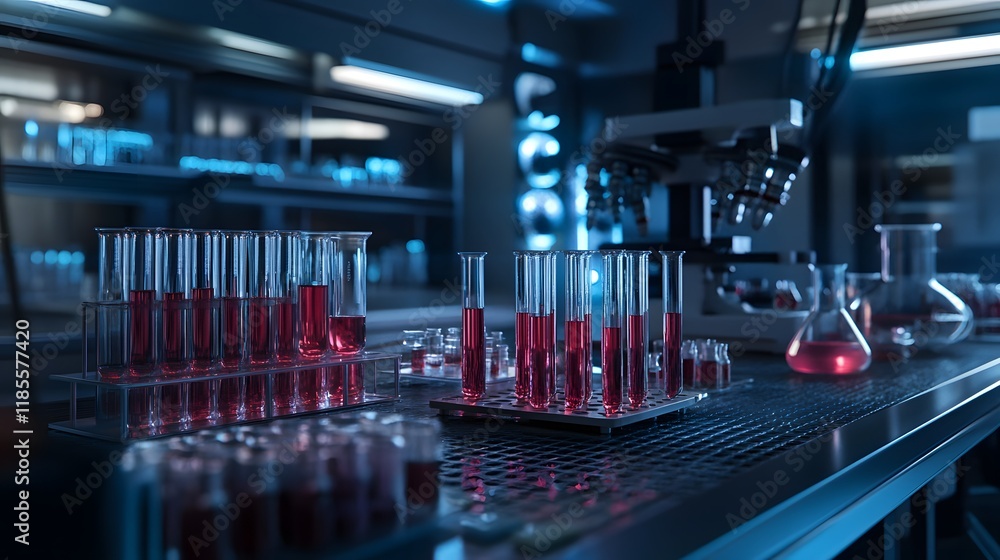 Modern Laboratory With Test Tubes and Microscope Modern Laboratory With Test Tubes and Microscope