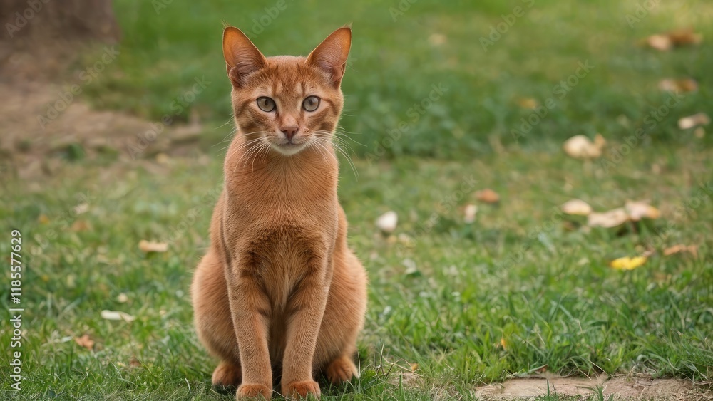 Sorrel abyssinian cat in the park