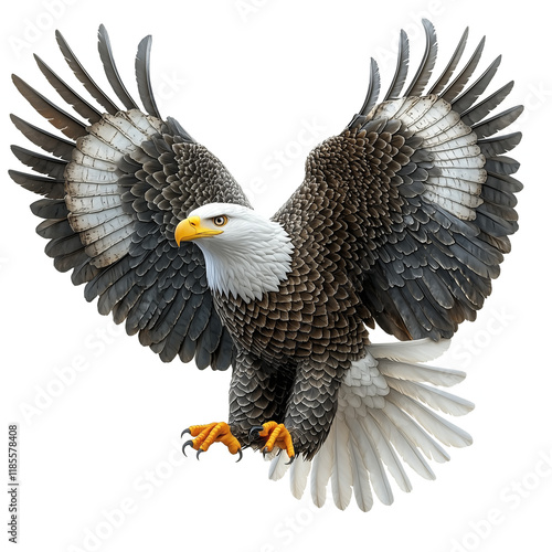 Bald Eagle in Mid-Flight with Wings Spread Against Transparent Background photo