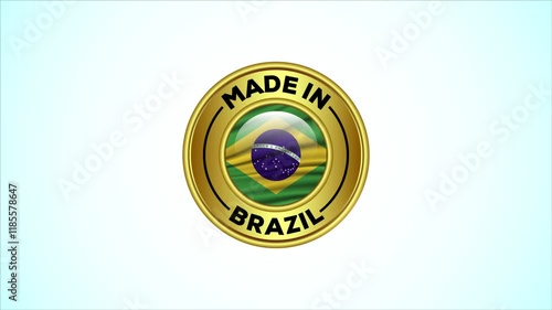 Made in Brazil, golden badge with the Brazil national flag animation