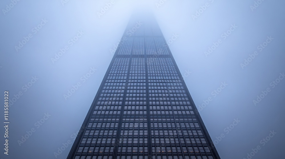 Fototapeta premium Imposing Skyscraper Emerging from Dense Fog