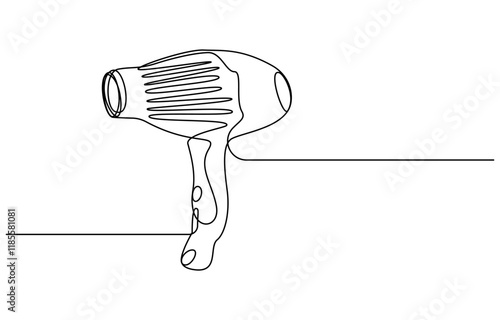 One line continuous hairdryer hairdresser symbol concept, Hair Dryer continuous line art, Single one line drawing hair dryer. Electric Home Appliance