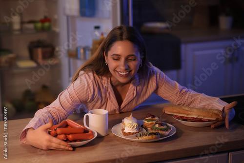 Happy young woman with diff...