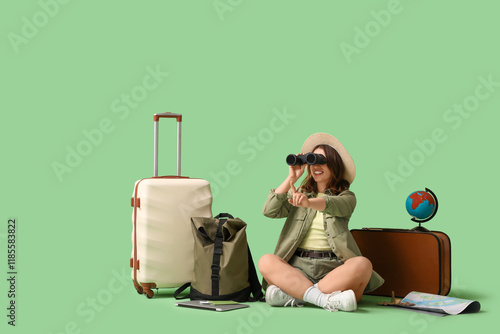 Female traveler with bags l...