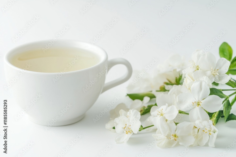 Savoring fragrant jasmine tea in a white porcelain cup tranquil nature setting still life composition serene atmosphere inviting aromatic experience Savoring fragrant jasmine tea in a white porcelain cup tranquil nature setting still life composition serene atmosphere inviting aromatic experience